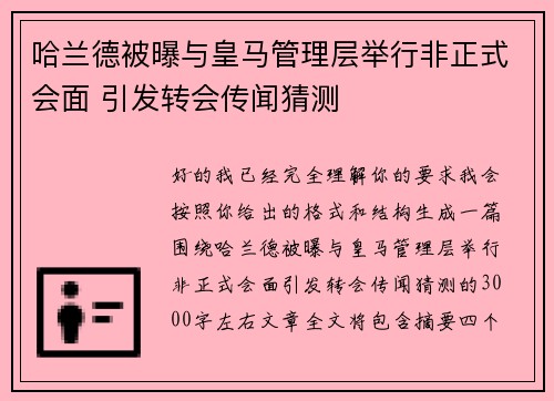 哈兰德被曝与皇马管理层举行非正式会面 引发转会传闻猜测 哈兰德被曝与皇马管理层举行非正式会面 引发转会传闻猜测